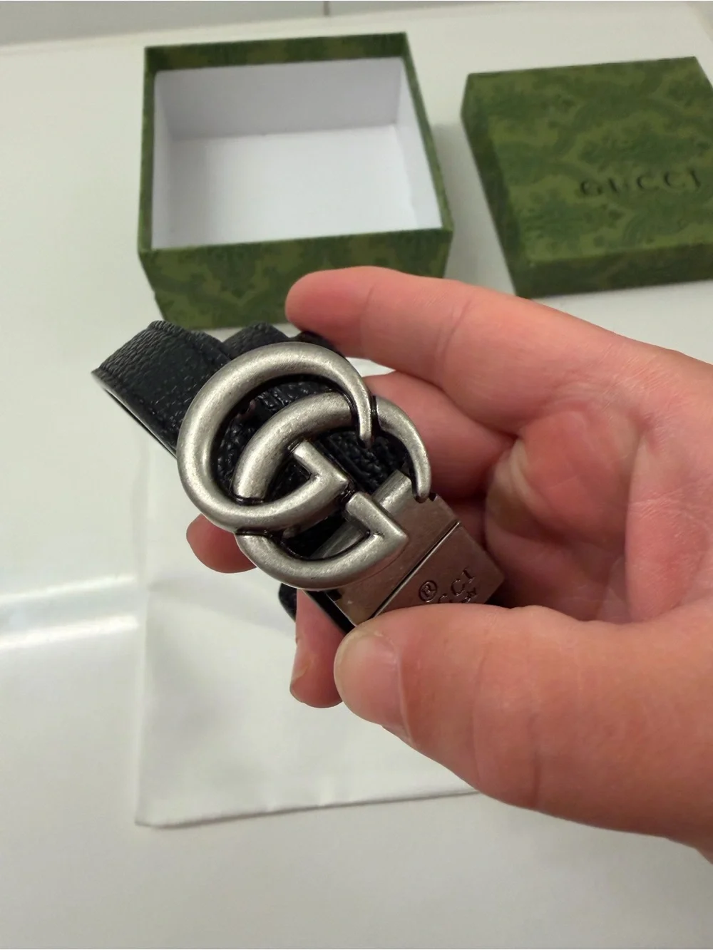 Gucci Black Leather Interlocking G Belt with Silver Hardware